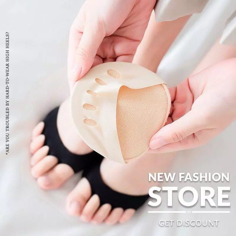 1Pair Foot Care Pads Thin Breathable Sweat-absorbent Non-slip Corrective Toe Socks Women's High Heels Invisible Forefoot Pa