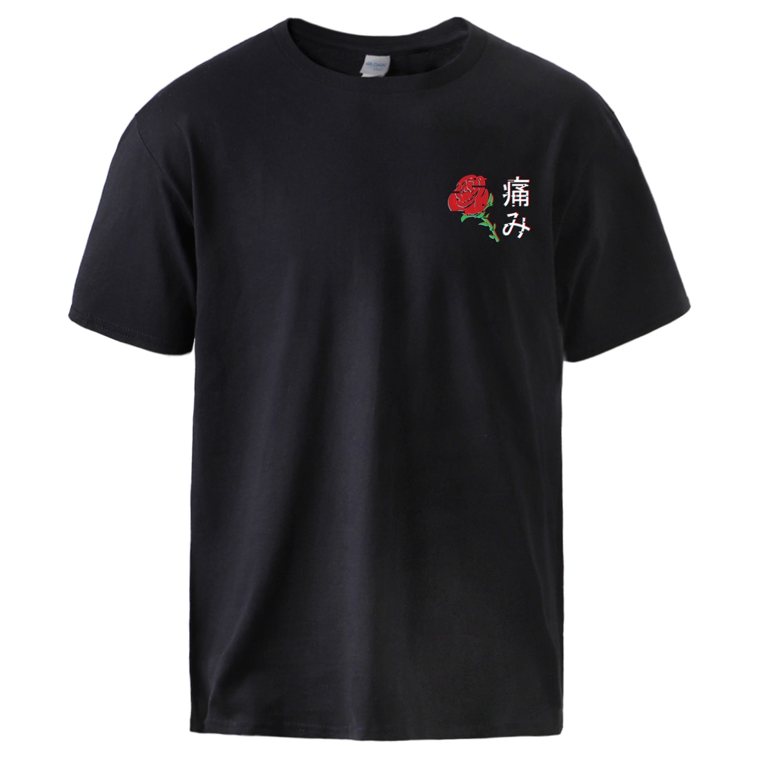 Japan Aesthetic Rose Print Tshirts 2021 Summer Short Sleeve Tops Tees T shirts Tee Male Casual Tee 100% Cotton Plus Loose Tee