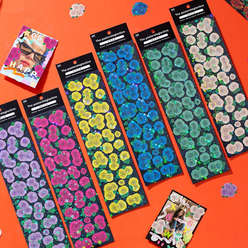 Mohamm 2PCS/Pack Garden Rose Fresh Flowers Stickers Scrapbooking Stationery School Supplies