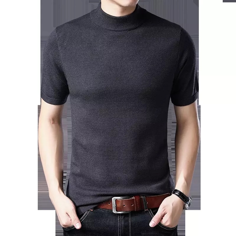 2021 new men's custom t-shirt wool sweater fashion solid color knitted shirt short sleeve pullover sweater