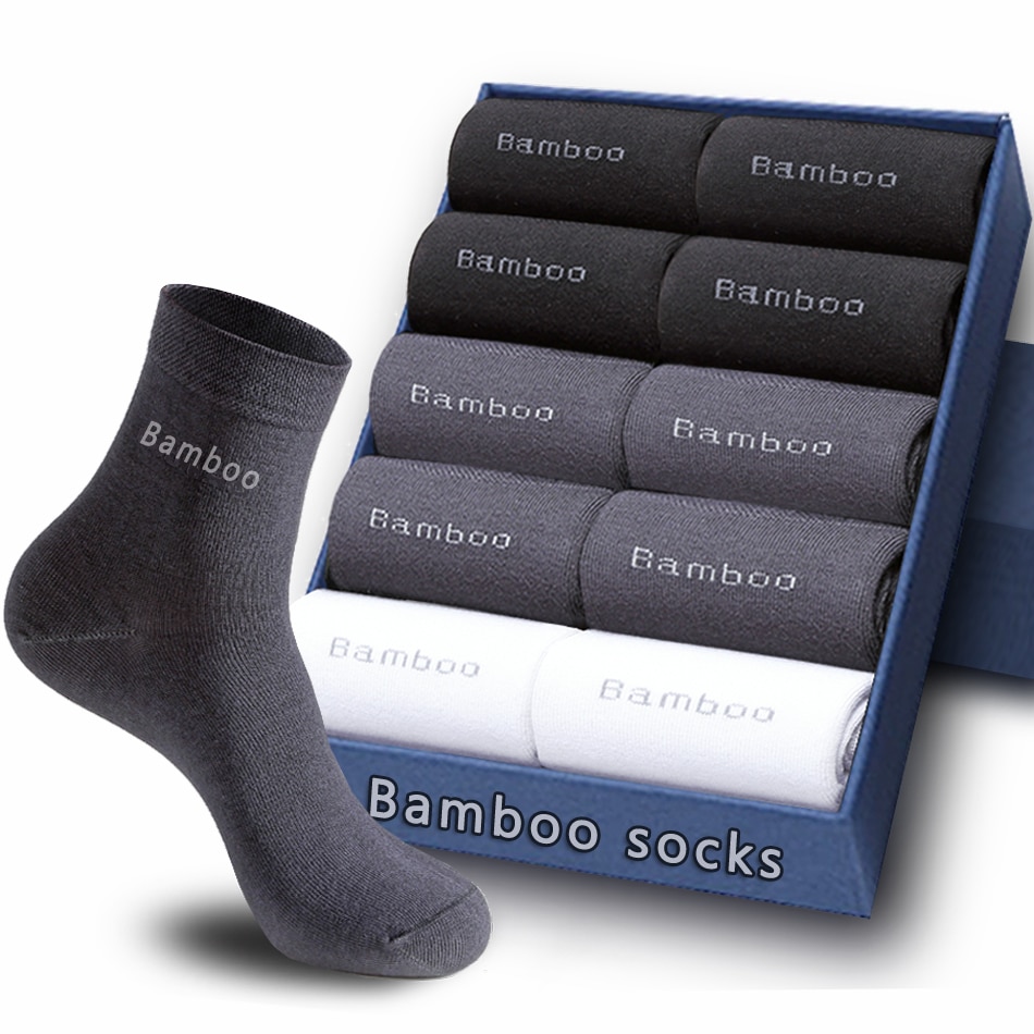 Men's Crew Bamboo Socks Seamless Toe Business Casual Soft Mens Athletic Hiking Crew Cushioned Dress Casual Socks