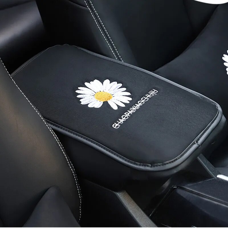 Creative Four Seasons Car Interior Cover Small Daisy Embroidered Female Car Car Decorative Armrest Box Pad Hand Protective Cover