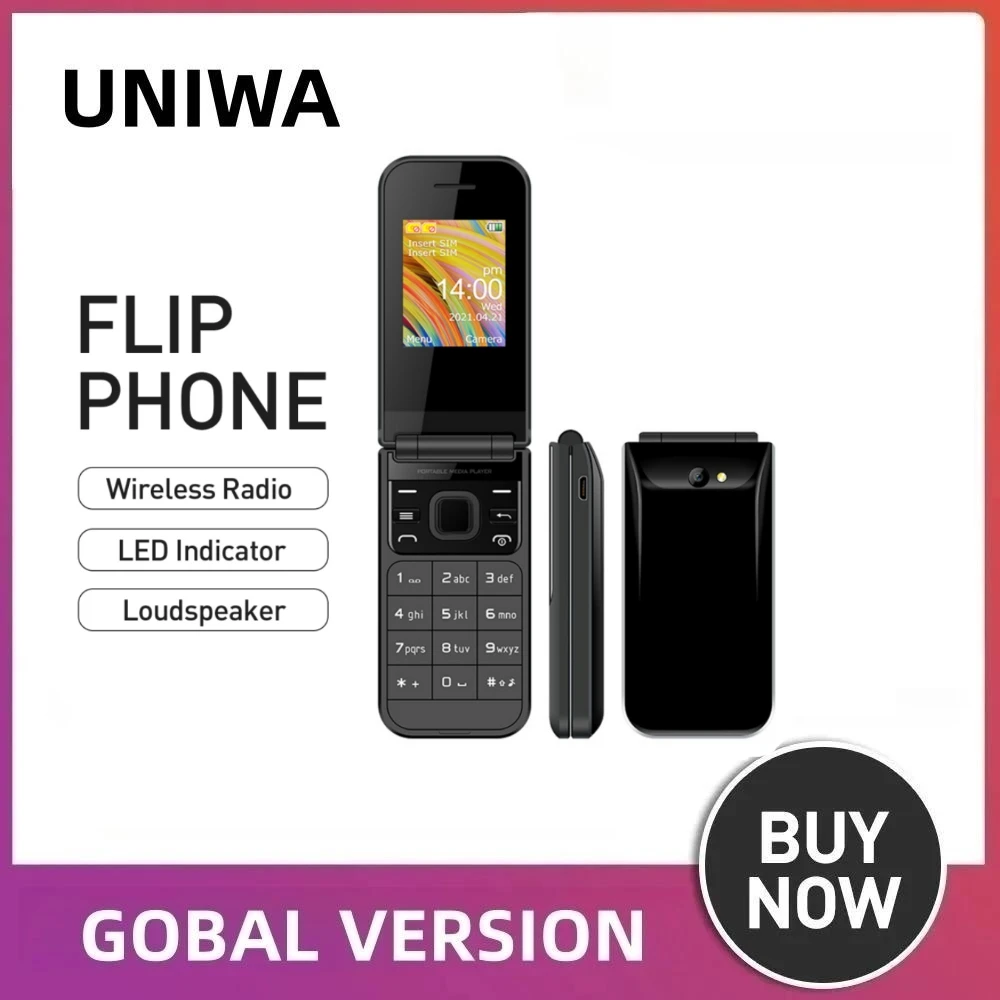 UNIWA F2720 Dual SIM card Push-Button Phone 1.77 inch Wireless Radio Loudspeaker Flip Mobile Phone English Russian Keyboard