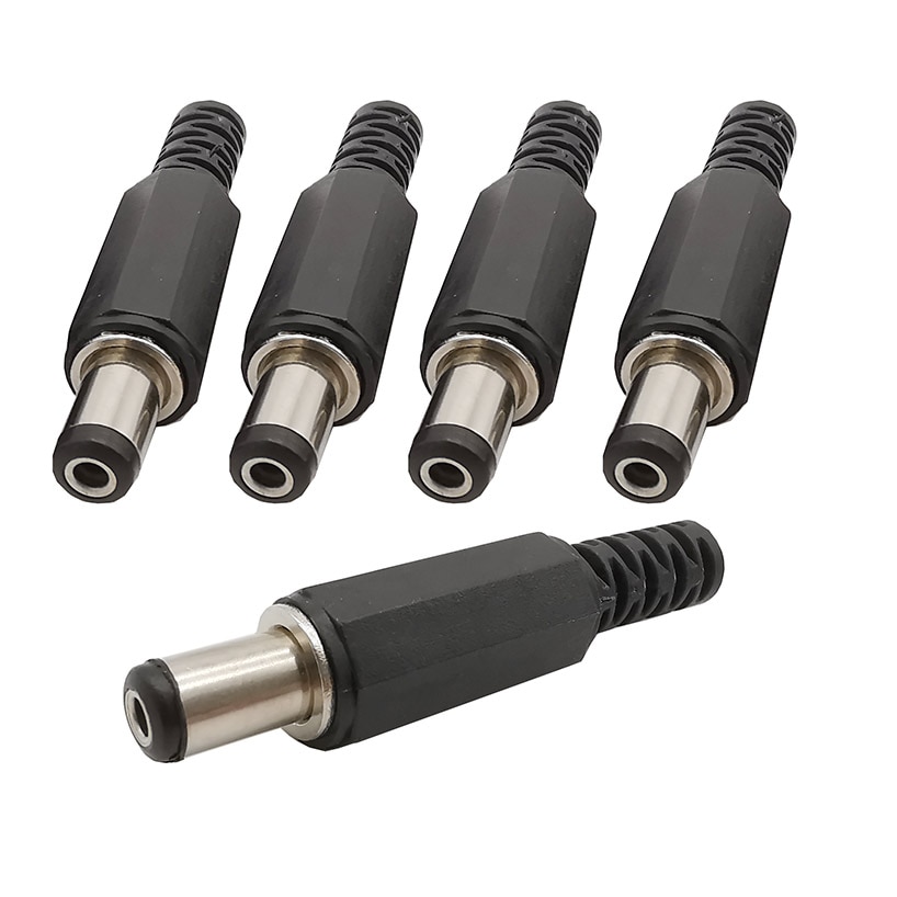 5/10Pcs 5.5X2.1MM DC Power Male Plug Solder Connector 2.1mm x 5.5mm DC Plugs Wire Adapter Black