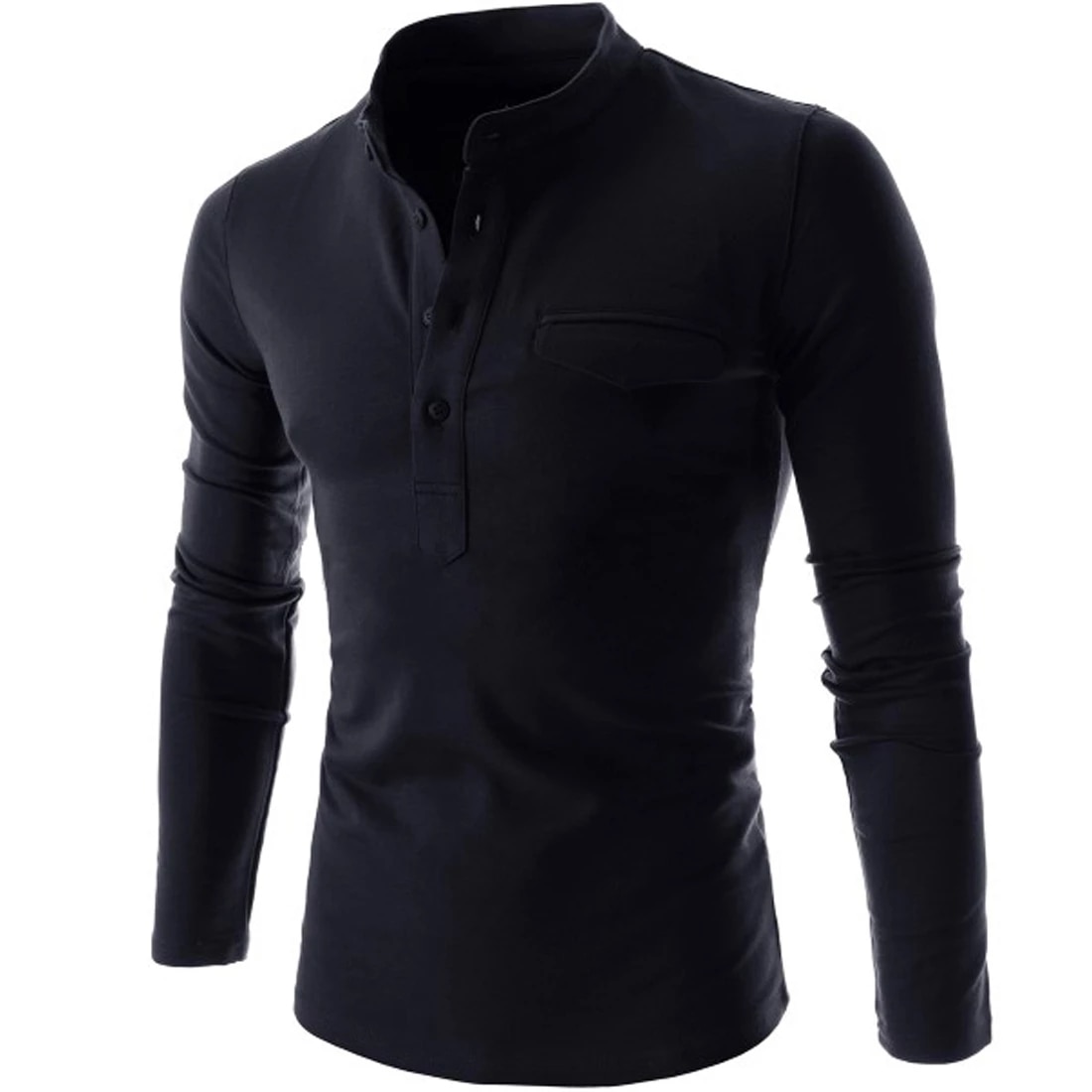 2021 Men Cotton Casual Shirt Solid Color Long Sleeve Blouse Elegant Stand Collar Fashion Long Sleeve Basic Shirt