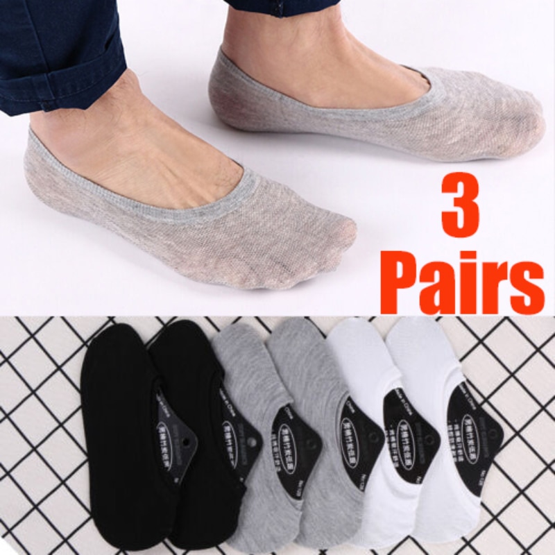 3Pairs/Set Men Invisible Boat Socks Silica Gel Non-slip Spring and Summer Ultra-thin Socks Shallow Low Men Ultra-thin Boat Socks