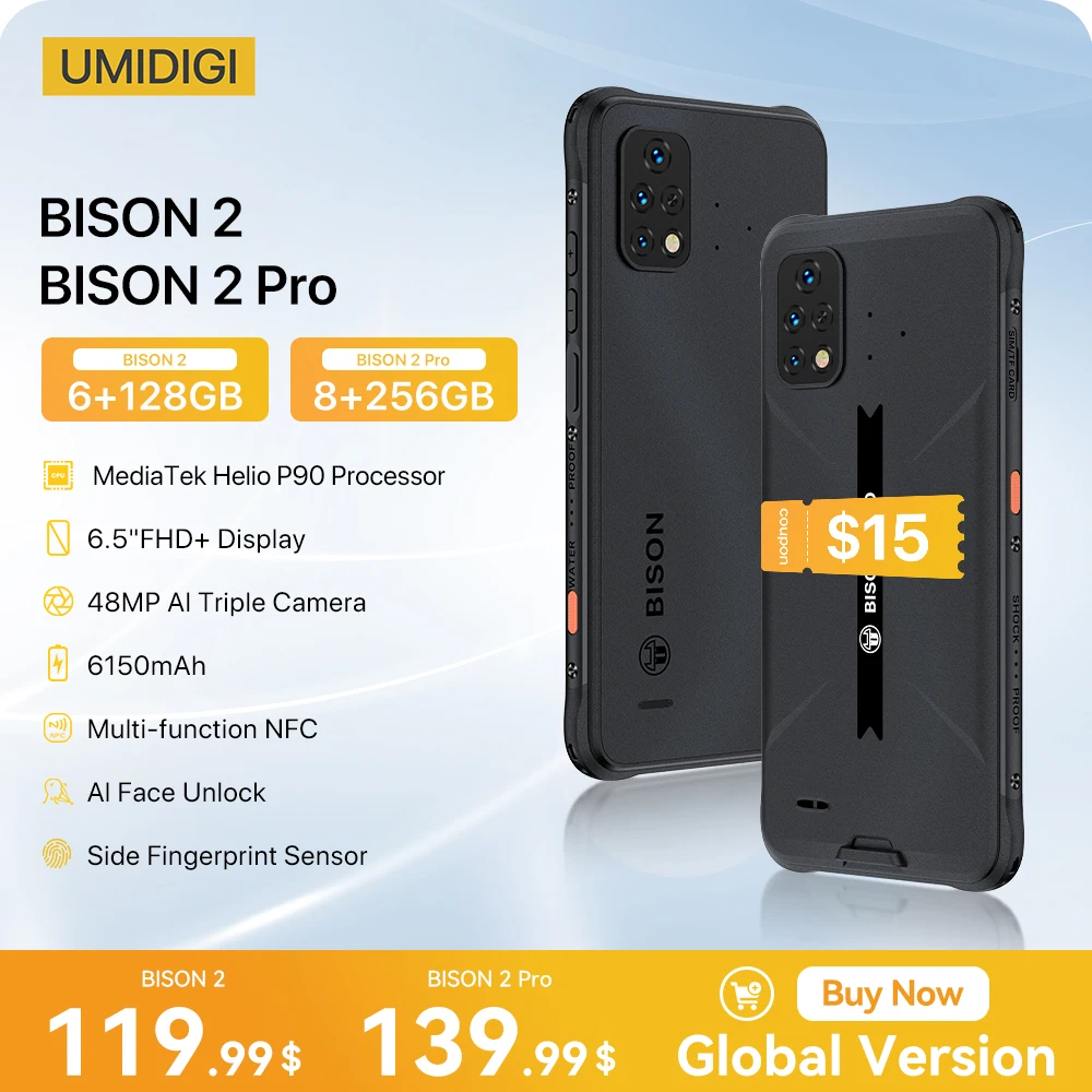 UMIDIGI BISON 2,BISON 2 Pro Rugged Android Smartphone, Unlocked Helio P90 6.5'' FHD+ 48 MP Triple Camera 6150 mAh Andr