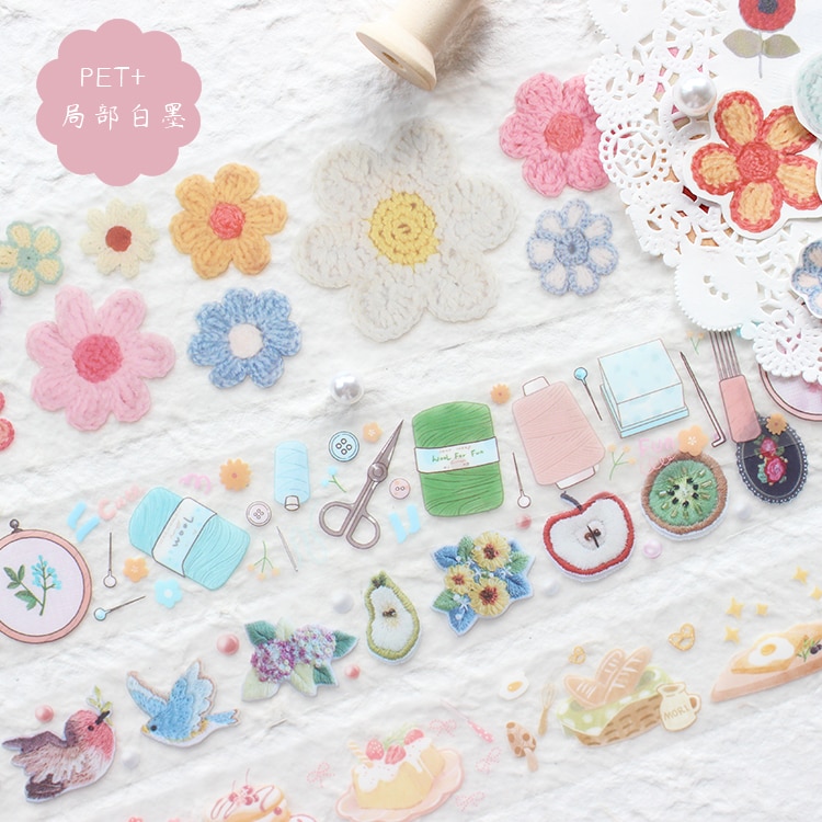 1 Loop Washi Tape Sample Mood Wool Dessert Embroidery Lovely Pet White Ink