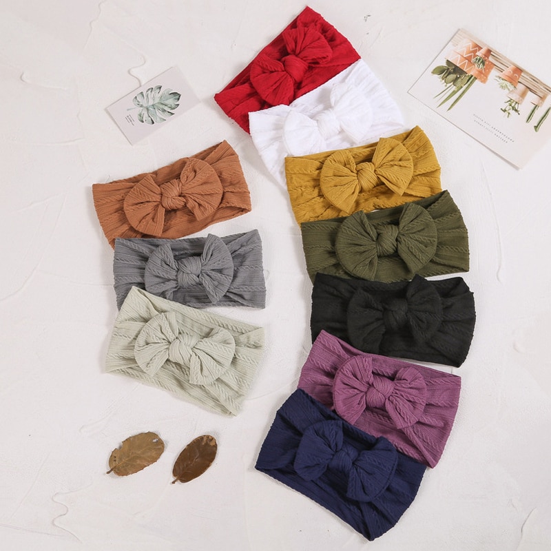 Baby Headband Cable Knit Headbands Toddler Girl Bow Turban Nylon Headwrap Newborn Accessories Beach Ozdoby Do Wlosow Headdress