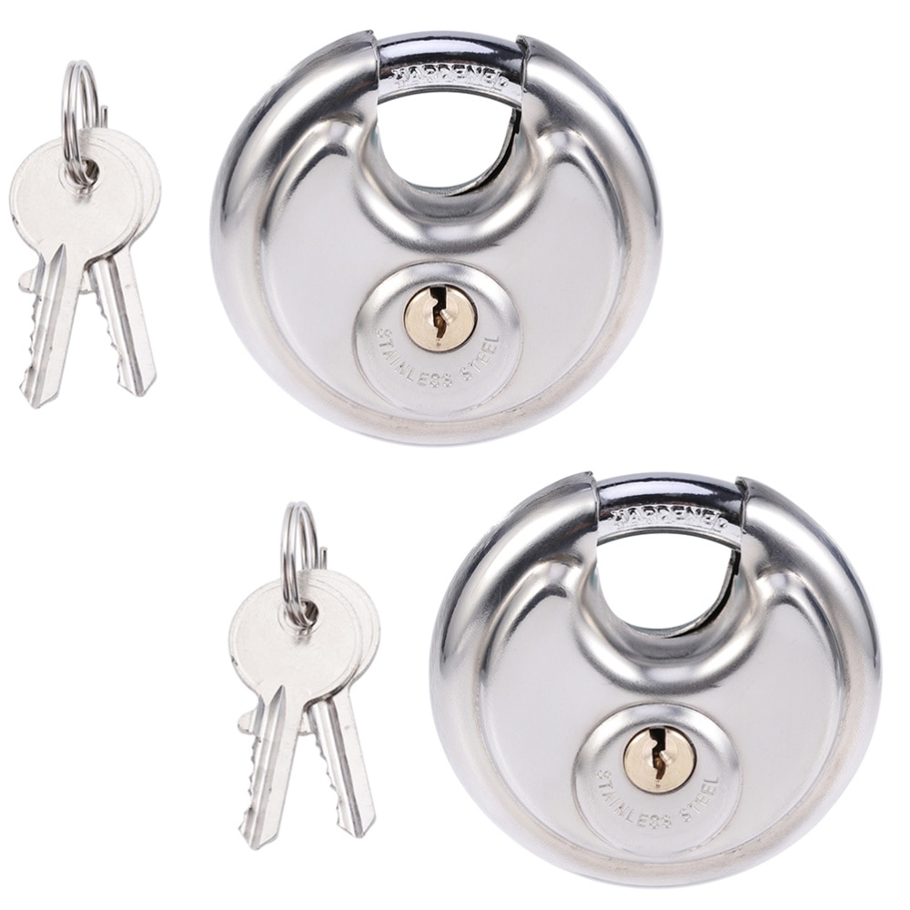 2 Sets Stainless Steel Padlock C-Shaped Discus Lock Disc Padlock for Gate Fence