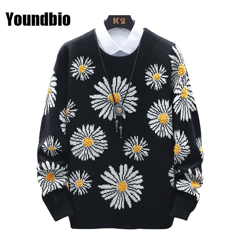2021 Autumn And Winter New Round Neck Sweater Man High-quality Brand Loose Men Pullover Flower Pattern Casual Warm Men's Sw