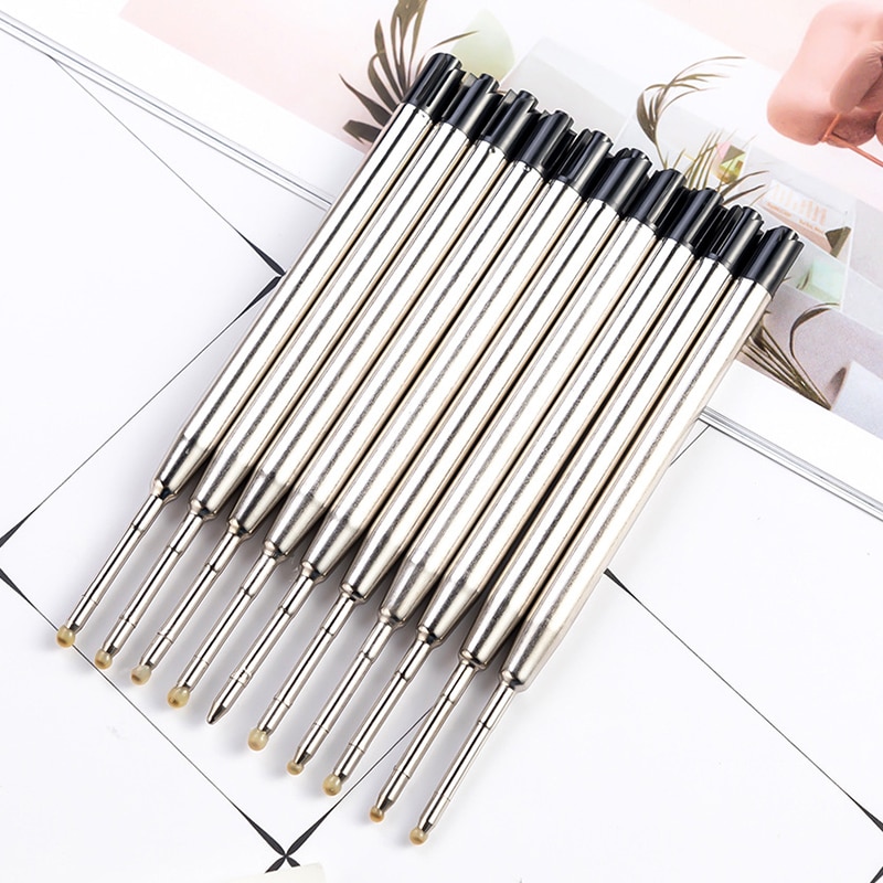 10pcs/lot Metal Ballpoint Pen Refill Smooth Ink 1.0mm Black Blue Refill Office School Stationery Gifts