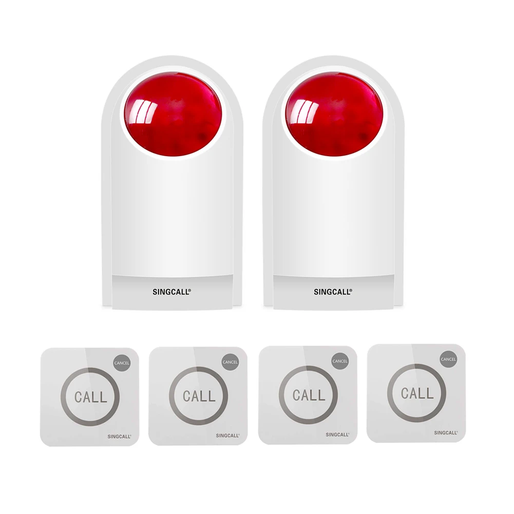 SINGCALL Wireless 2 Pcs Sound Strobe Flash Siren Security Alarm System with 4 Pagers for Home Security