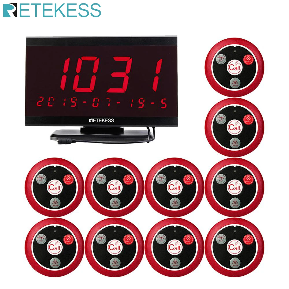 Retekess TD105 999CH Host Receiver+10 T117 Call Transmitter Button Restaurant Pager Waiter Calling System For Cafe Hookah