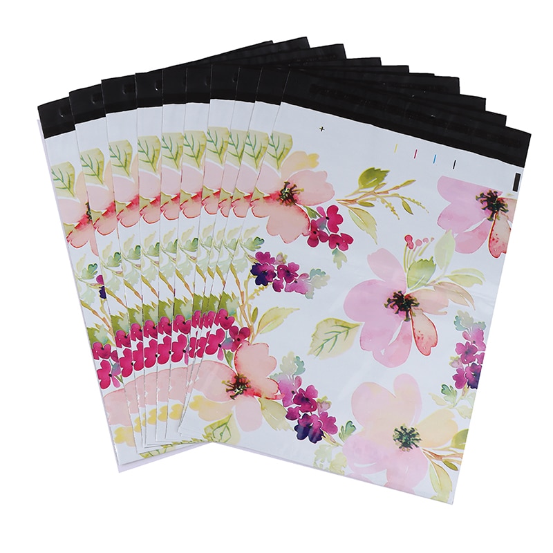 10PCS 9.8x14.6'' Flower Thank You Printed Poly Mailer Packaging Envelopes