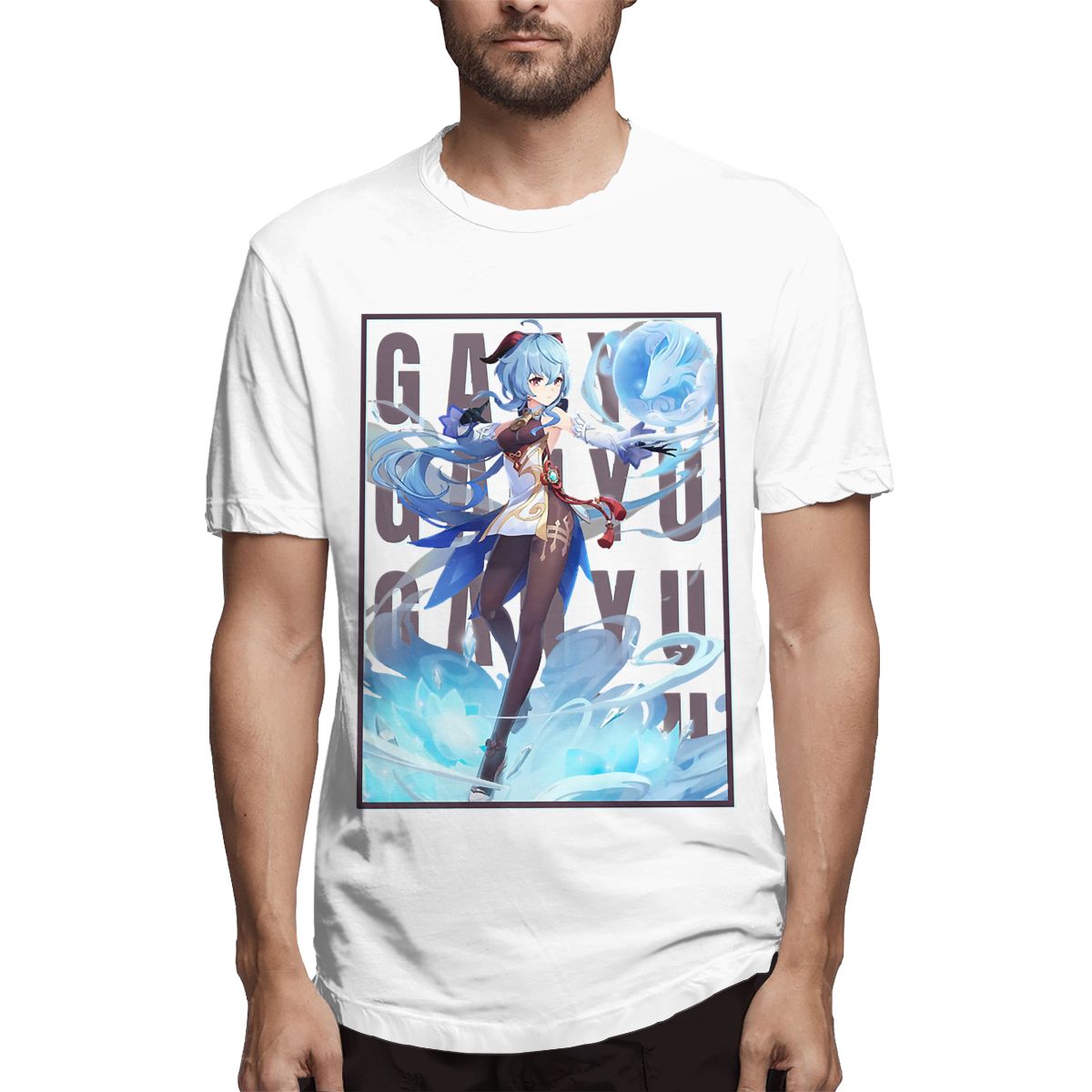 Ganyu Genshin Impact Men Creative Tees Short Sleeve Round Neck T-Shirt 100% Cotton 4XL Clothes