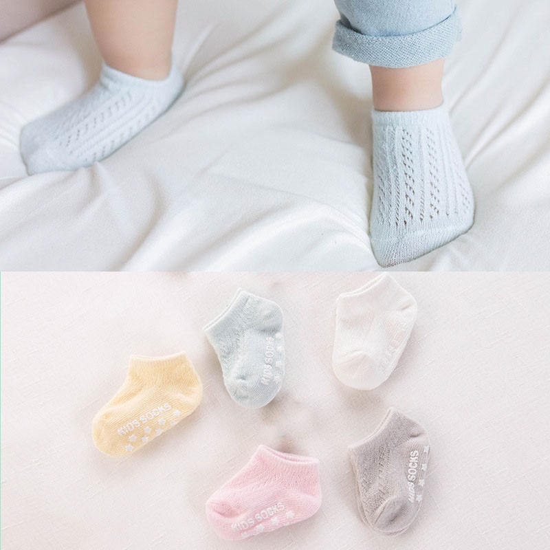 0 To 3 Years Anti-slip Non Skid Ankle Socks with Grips for Baby Toddler Kids Boys Girls Summer Mesh Cotton Floor Socks