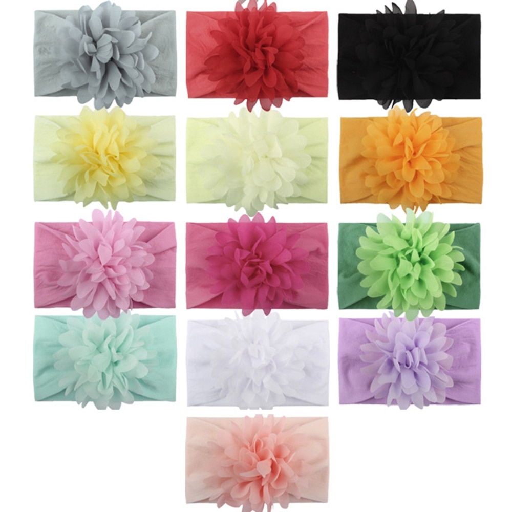 1 PCS Toddler Solid Color Handmade Chiffon Flower Elastic Nylon Hairband Fashion Infant Floral Headband Kids Photography Props