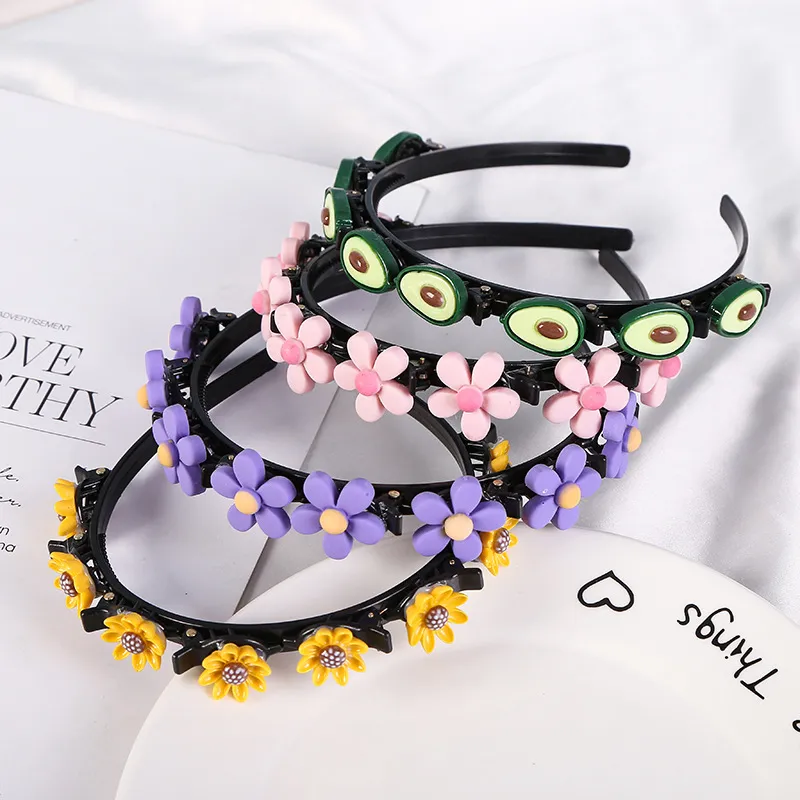 New Girls Cute Cartoon Flower broken Hairstyle Braided Hairbands Kid Sweet Hair Clips Headband Headwear Fashion Hair Accessories