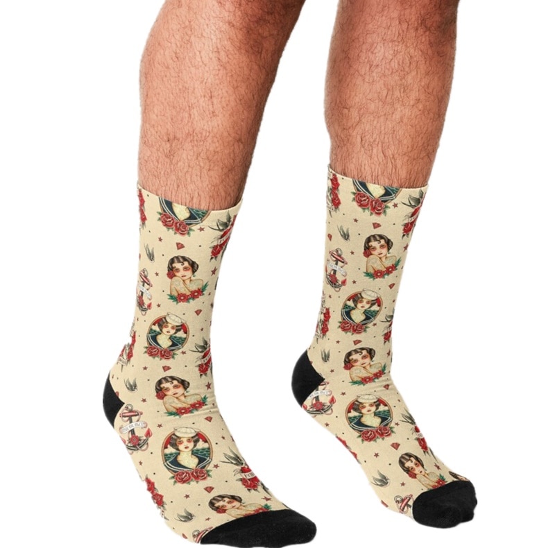 2021 Funny Men's socks Old School Tattoo Pattern Printed hip hop Men Happy Socks cute boys street style Crazy Socks for men