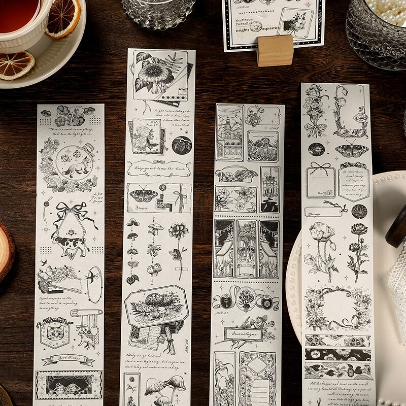 Retro creative black and white paper tape hand account diary decoration diy sticker scrapbook sticker