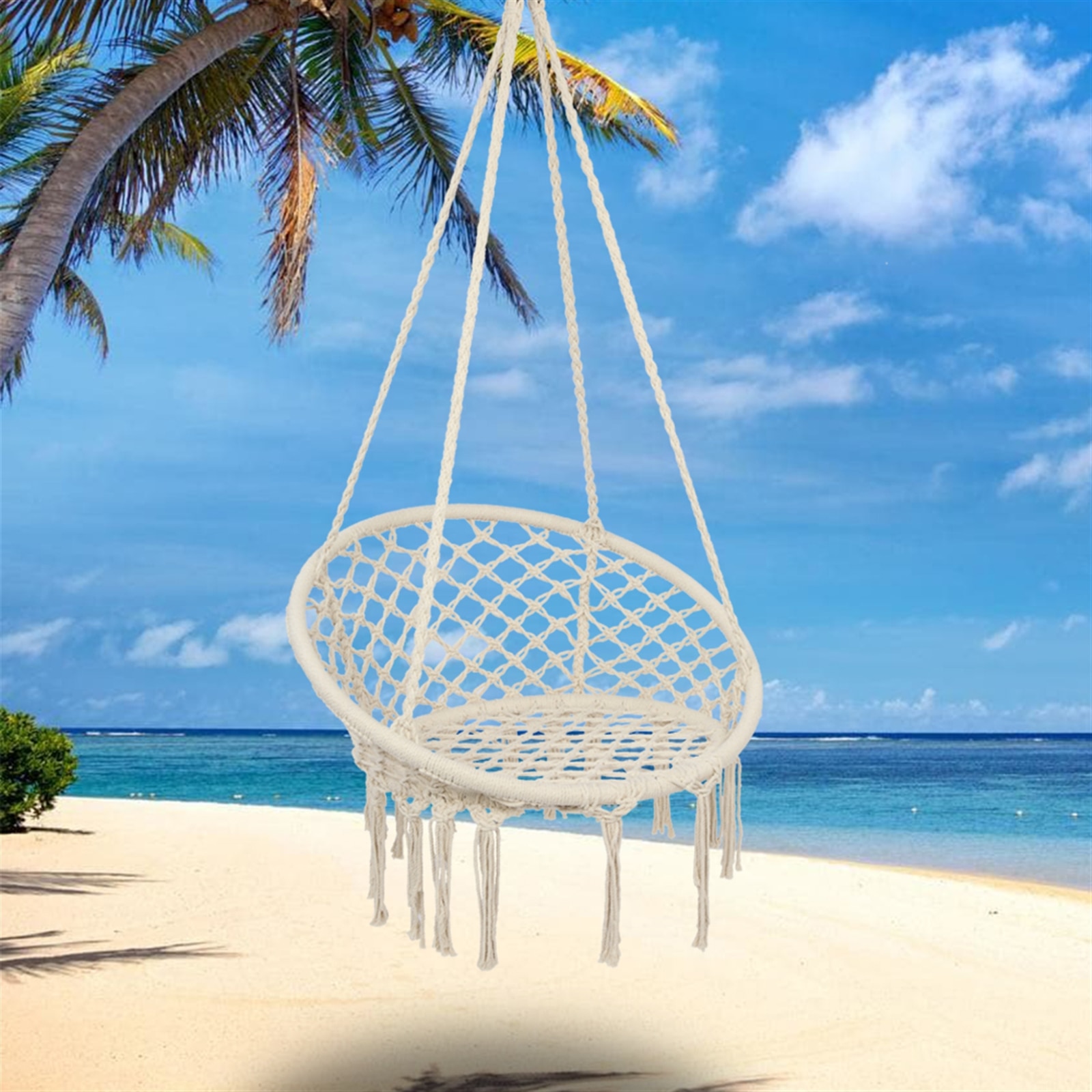 Nordic Style Hammock Swing Chair Hanging Kit Indoor Outdoor Beige Cotton Knitting Garden Kids Swing Balcony Chair Furniture