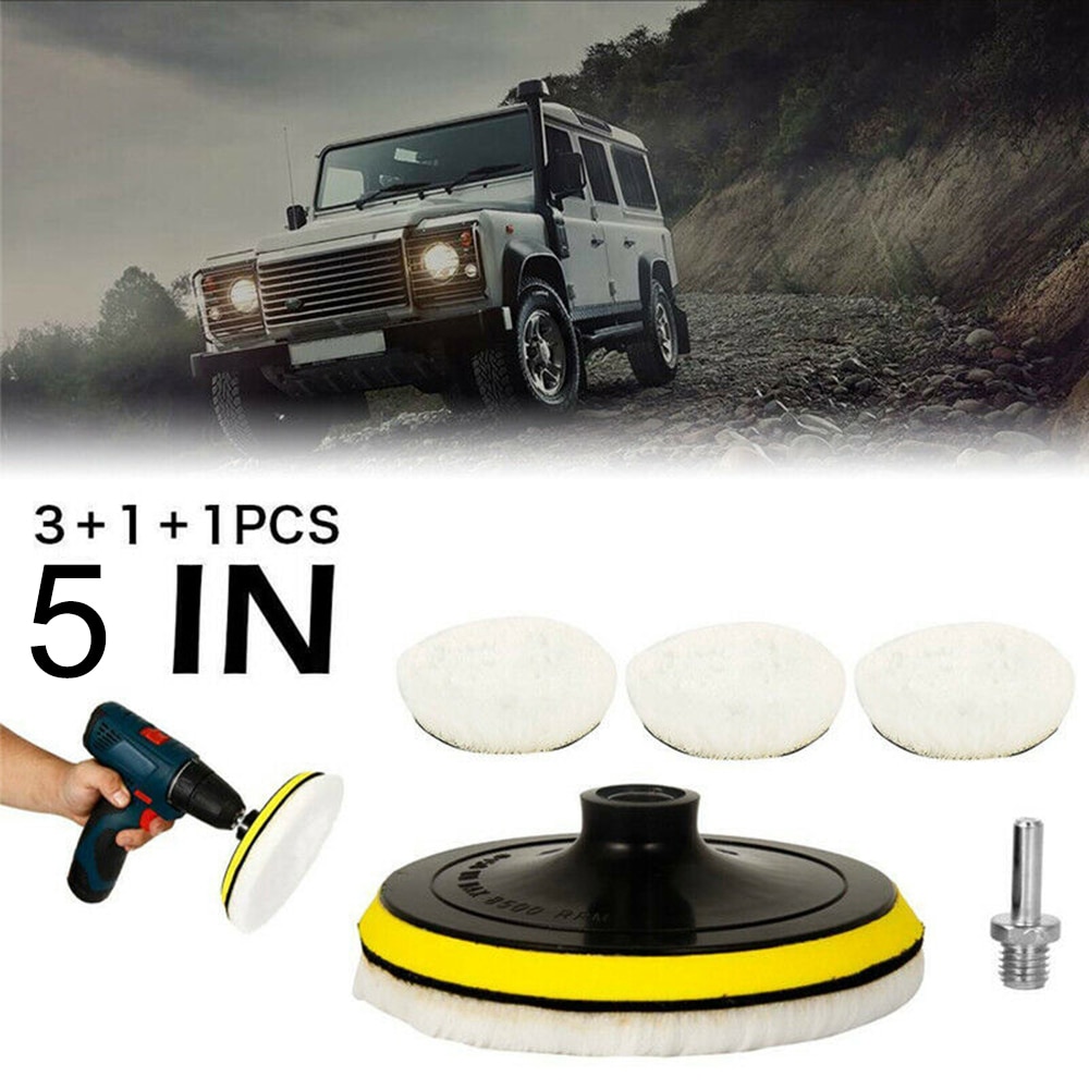 5pcs 5X Inch Wool Polishing Pads Buffing Wheel Mop Kit Polish Pad With Hook Loop For Car Polisher Drill Adapter Accessories