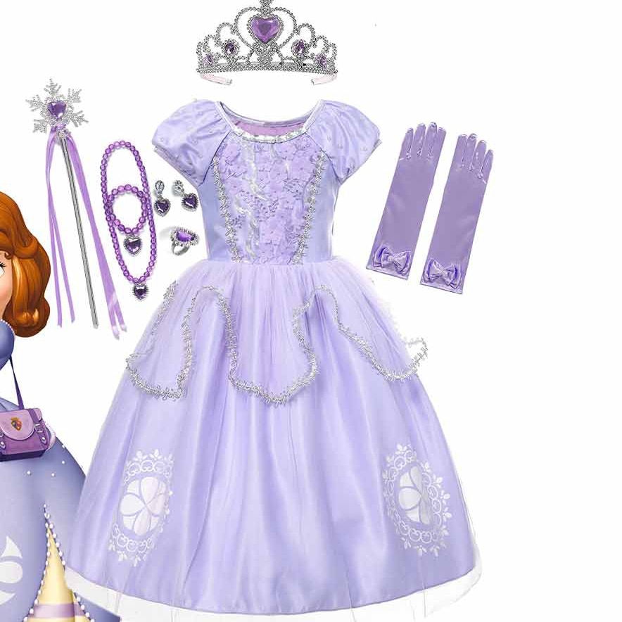 Cartoon Sophia the First Anime Costume Girls Princess Dress Floral Floral Appliques Ball Gown Kids Carnival Sofia Cosplay Robes