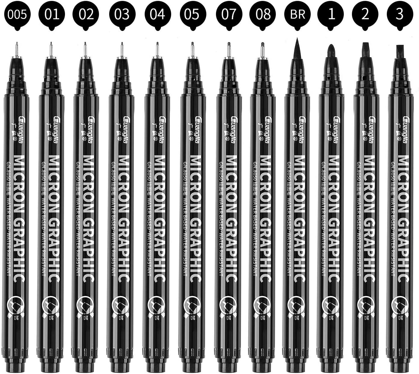12PC Black Micro-Pen Fineliner Ink Pens,Waterproof Archival Ink Fine Point Micro Drawing Pens for Art Watercolor Sketching Anime