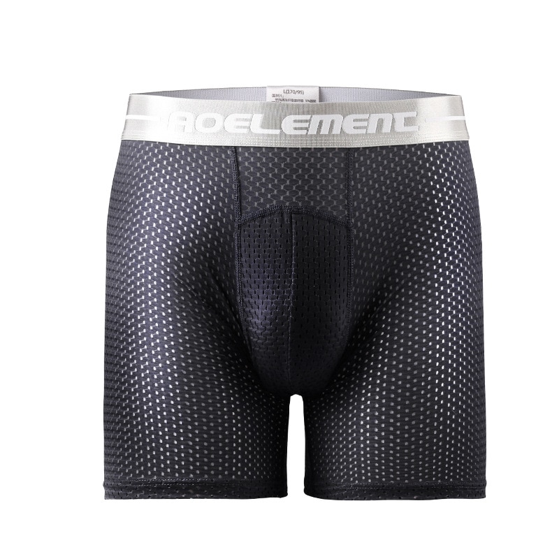Men's Boxers Shorts Sexy Underwear Men Breathable Ice Silk Mesh Panties Pouch Middle Long Leg Underpants Male Large Size L-