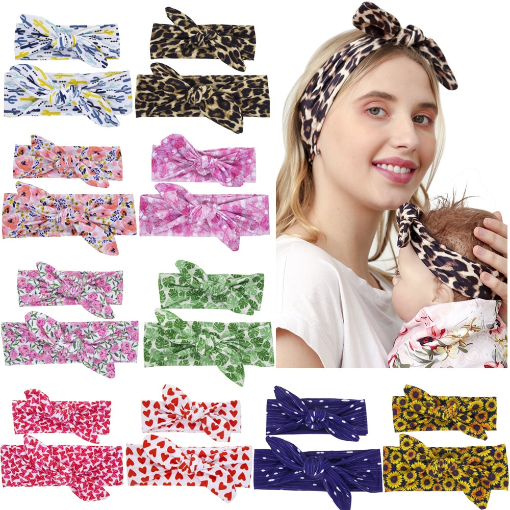 2Pcs Mother & Baby Children Turban Hair Band Accessories Baby Girls Twist Knot Headbands Family Leopard Parent-Child Headwea