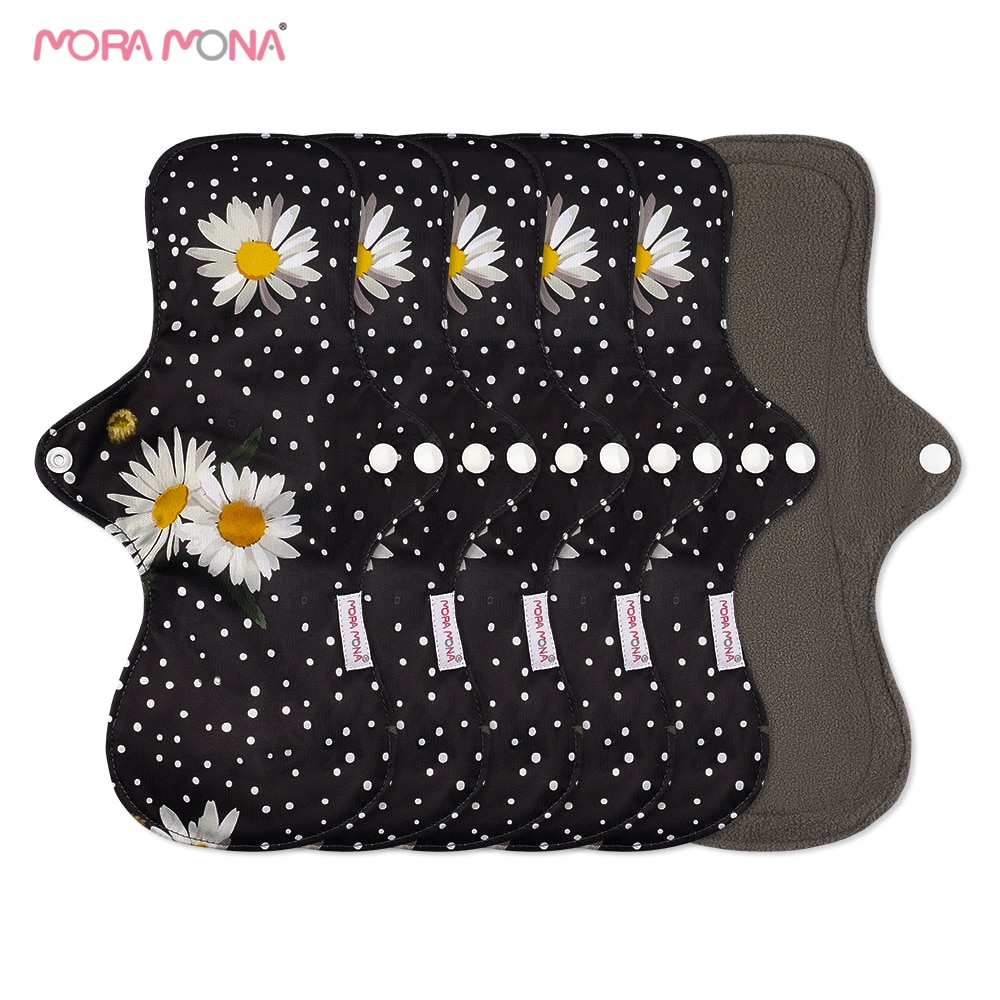 Mora Mona 5Pcs Large Women's Pads Reusable Female Bamboo Charcoal Sanitary Towel Health Eco-friendly Heavy Flow Menstrual P