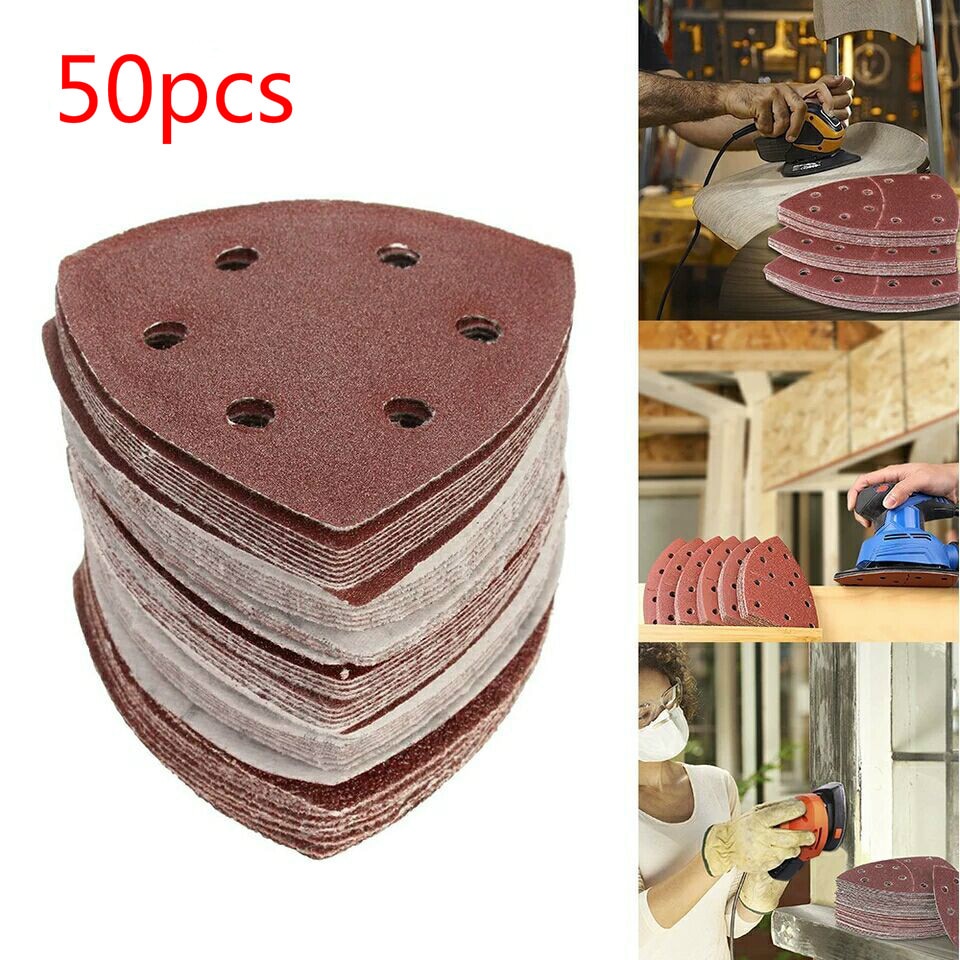 50Pcs Sanding Disc 40-180 Grit 6 Holes 90mm Triangle Delta Sanding Paper Hook Loop Sandpaper Disc Abrasive Tools