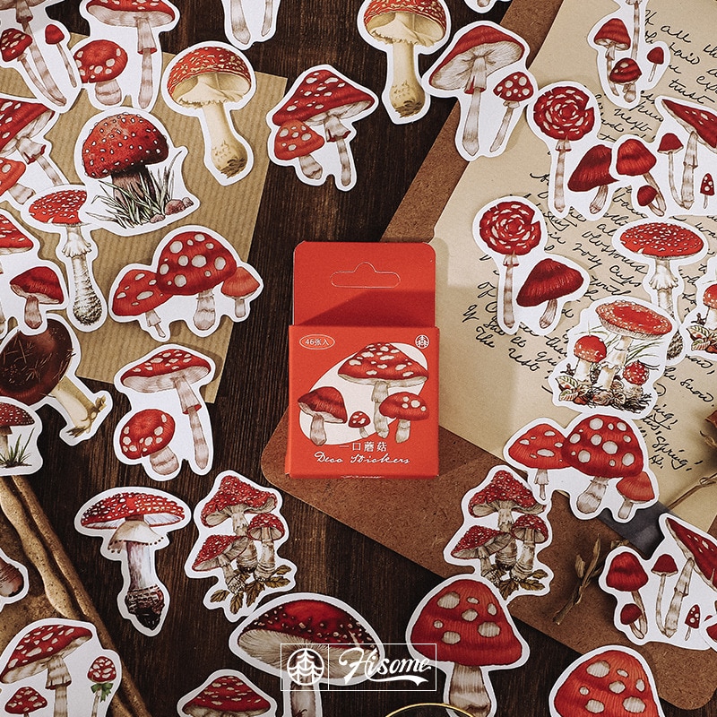 46pcs Kawaii Paper Sticker Set Planet Coffee Flower Leaves Butterfly Mushroom Decorative Stickers For Srapbooking Album Planner