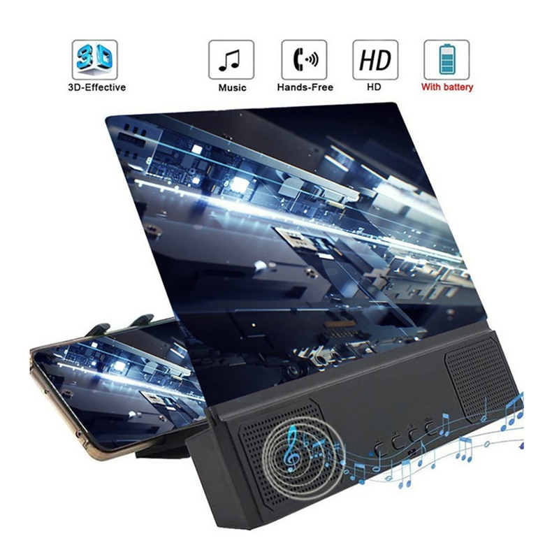 Phone Holder 12 inch 3D Screen Amplifier Mobile Phone Magnifier HD Protable Movies With Bluetooth Speaker Stand Bracket