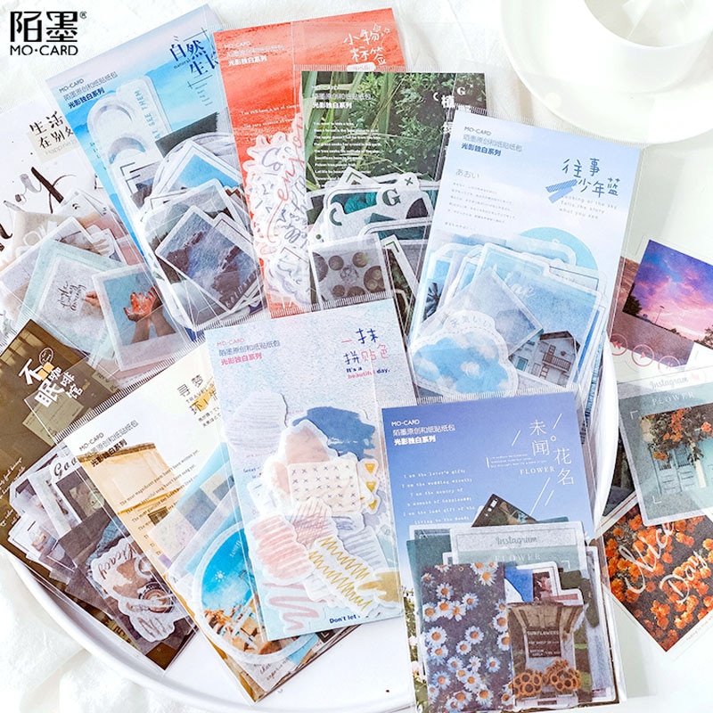 Dimi 40Pcs Light And Shadow Series Washi Paper Aesthetics Stickers Diary Label Sticker Decal Travel Sticker DIY Scrapbook Album