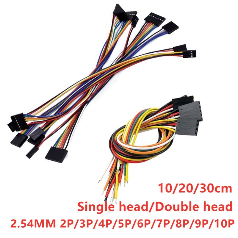 10PCS 2.54mm Dupont Line 2/3/4/5/6/7/8/9/10P Female Connector with Wire 10cm 20cm 30cm Single/double Head Jumper Cable For PCB