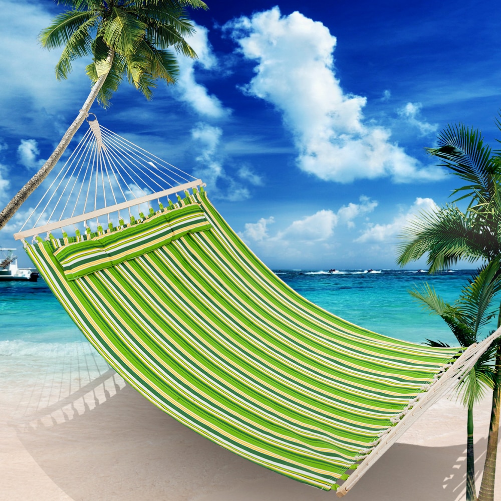Stylish Printing Style Hammock Beach Swing Double Beds for Outdoor Camping Travel Green Camping Hammock Canvas Swing Bed