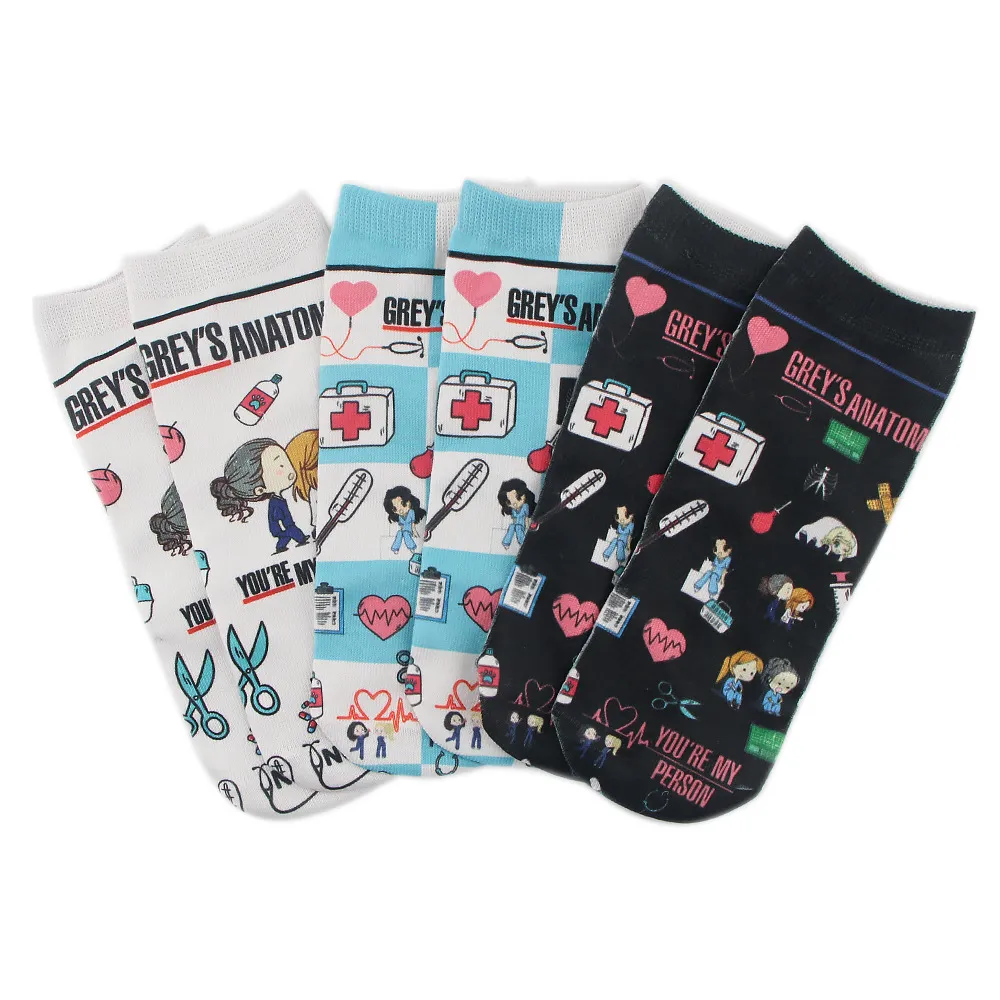 Doctor Nurse Print Grey's Anatomy Cotton Socks Casual Creative Breathable Soft Funny Novelty Low Tube happy Socks men fans 