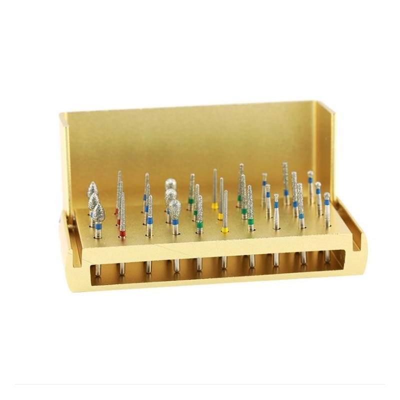 30pcs Dental FG1.6mm Diamond Burs Drill + Autoclavable Block Aluminium alloy Holder Instrument For Teeth Whitening