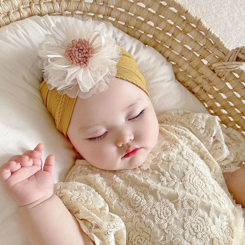 Toddler Comfortable Soft Elastic Nylon Headband Cute Handmade Net Yarn Flowers Baby Hairband Kids Hair Accessories Holiday Gifts