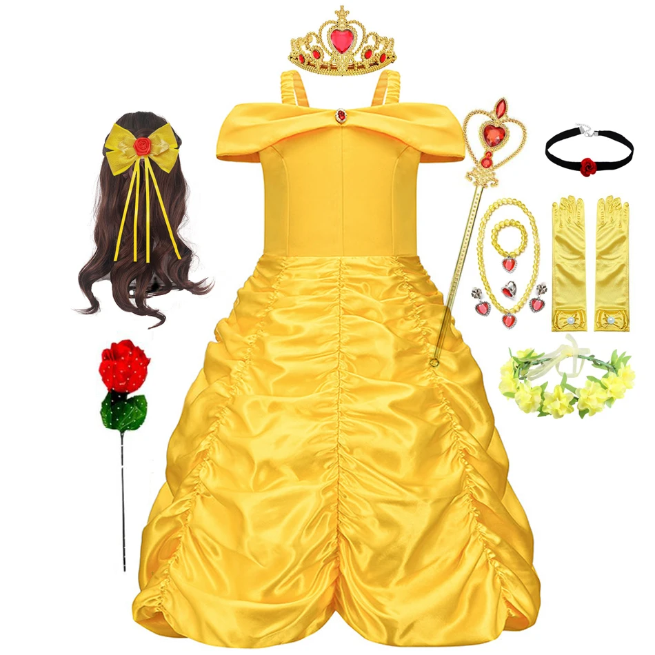 Princess Dress for Girl Kids Floral Ball Gown Child Bella Cosplay Beauty and The Beast Costume Fancy Party Belle Dress