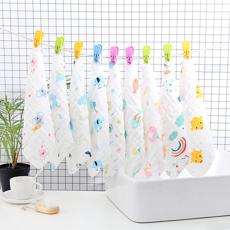 5pcs/Lot Muslin 6 Layers Cotton Soft Baby Towels Baby Face Towel Handkerchief Bathing Feeding Face Washcloth Wipe Burp Cloths