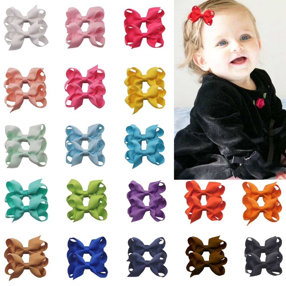 10pcs/lot Solid Color Grosgrain Ribbon Bows Infant Bangs Hairpins Fashion Princess Hair Clips DIY Children Headwear Baby Gifts