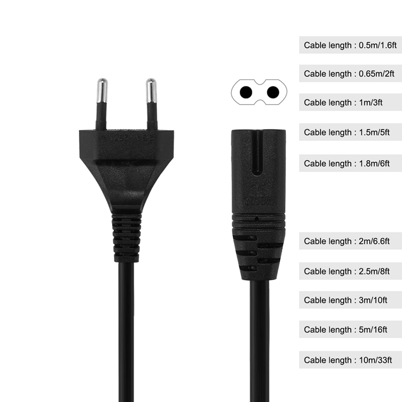 TV Power Cable 0.5-3m EU Plug C7 Socket Extension Cord AC Power Cable For Samsung LG TV Canon Battery Charger Sony PS 2 Radio
