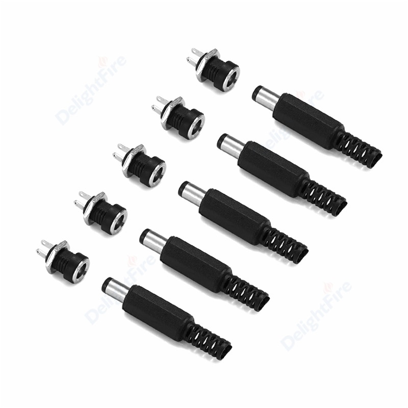 1/100pcs 12V 3A 5.5mm*2.1mm Plugs DC Connectors DC Power Socket Male Female Jack Screw Nuts Panel Mount Barrel Adapter