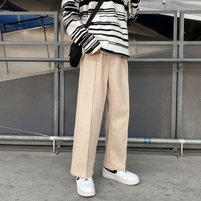 Winter Thick Woolen Pants Men's Fashion Casual Wide-leg Pants Men Streetwear Loose Korean Style Straight Trousers Mens M-5X