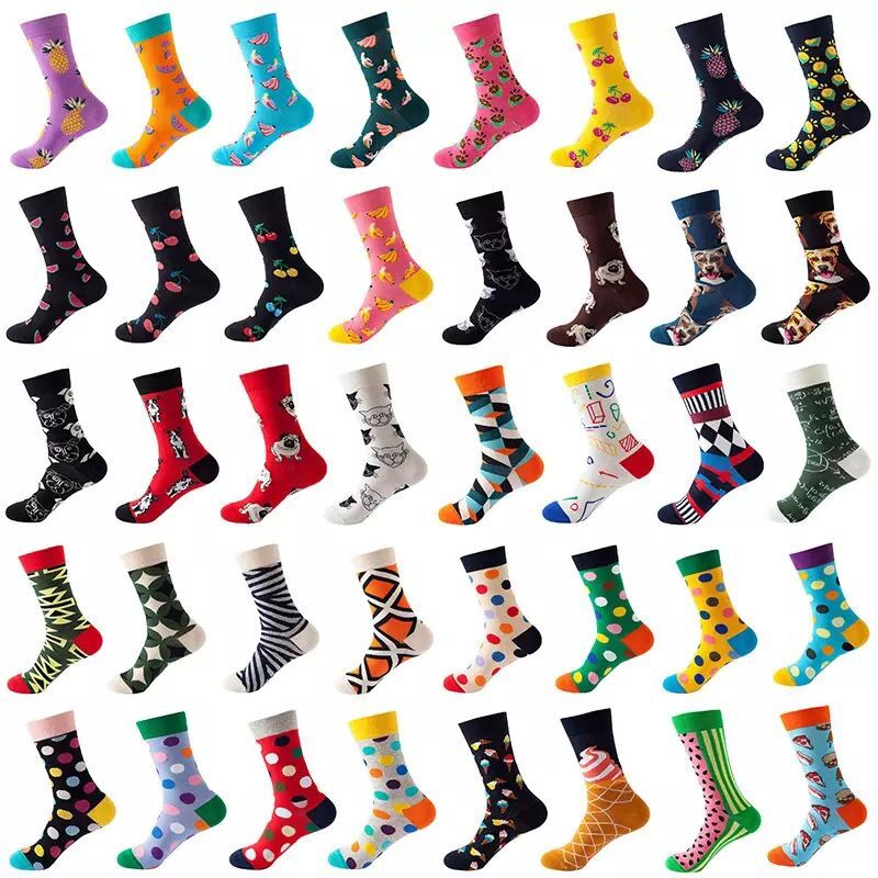 Hundreds of Fashion Personality Cotton Socks Unisex Men Happy Street Skateboard Fruits Harajuku Gift Funny Boys Male Dress Sox