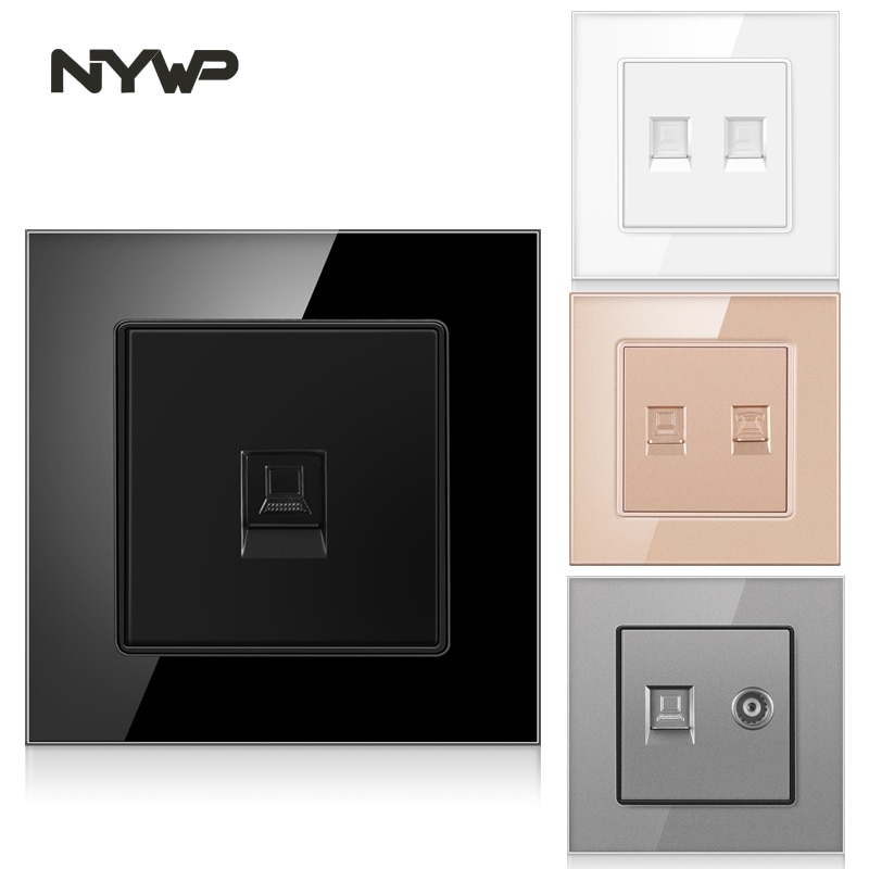 Cat5e rj45 wall socket network socket with TV wall data double socket telephone crystal glass panel rj45 network socket computer