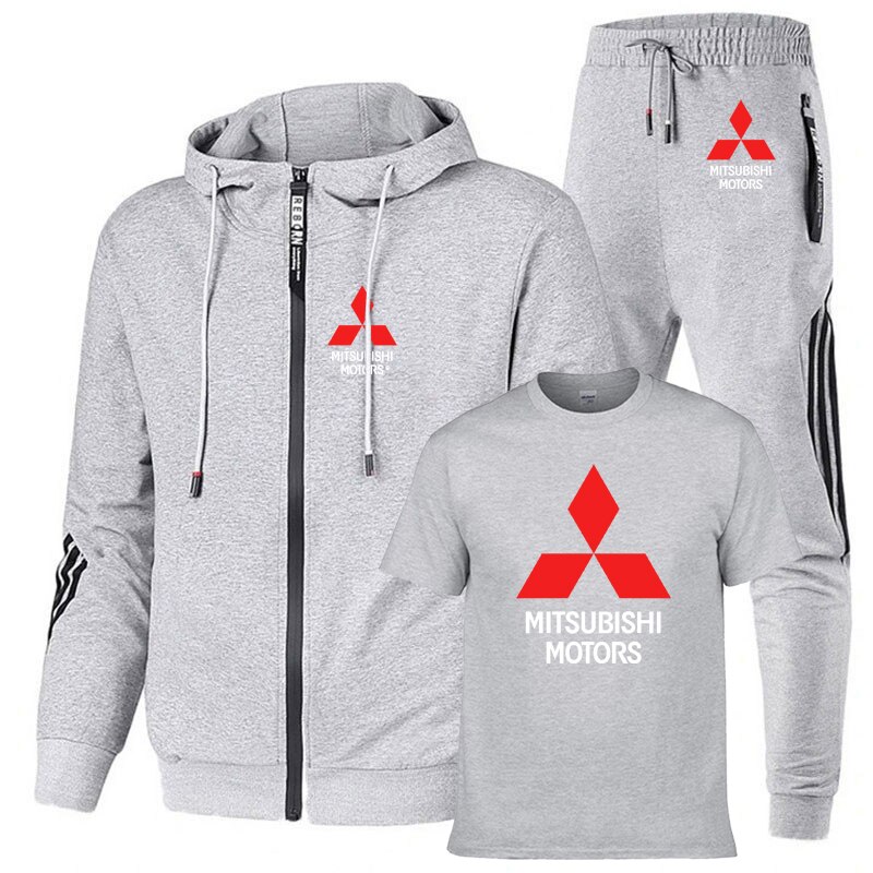 Men's suits Mitsubishi Car Logo Printed Hoodie Spring Autumn high quality stripe cotton Men's sweatshirt+T-shirt+pants